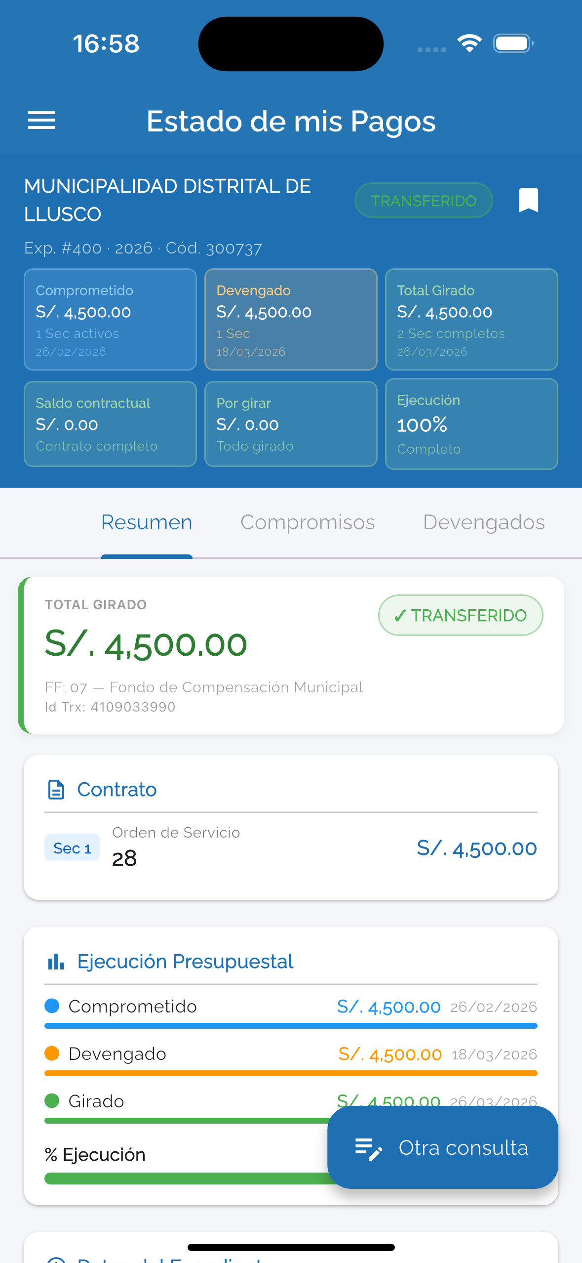 Pantalla de seguimiento SIAF en Soy Proveedor