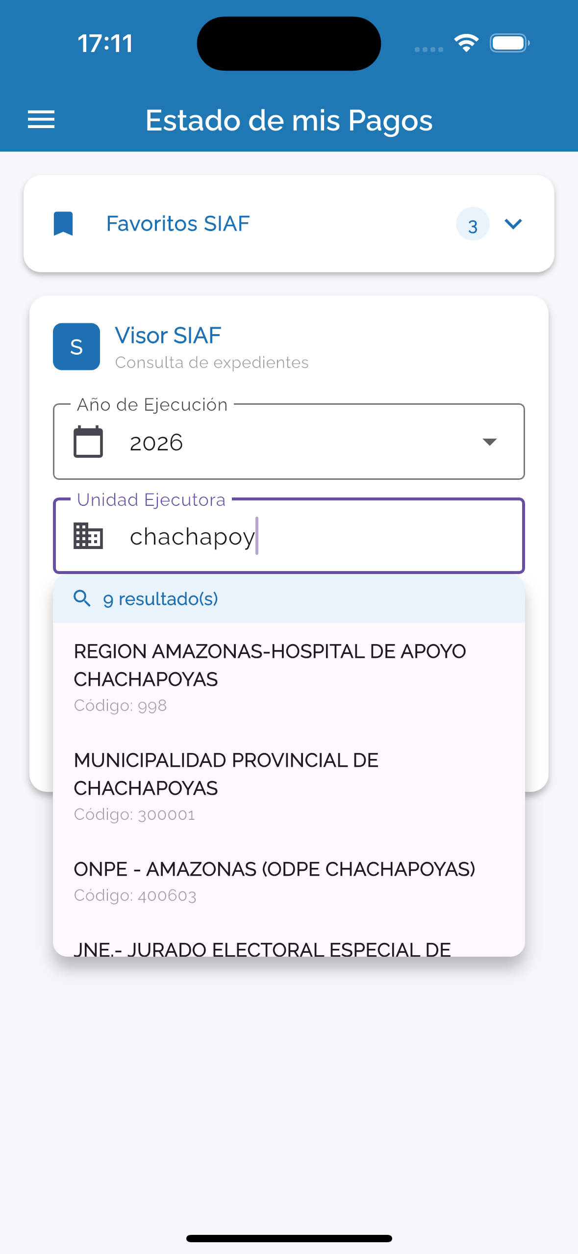 Búsqueda de expediente SIAF