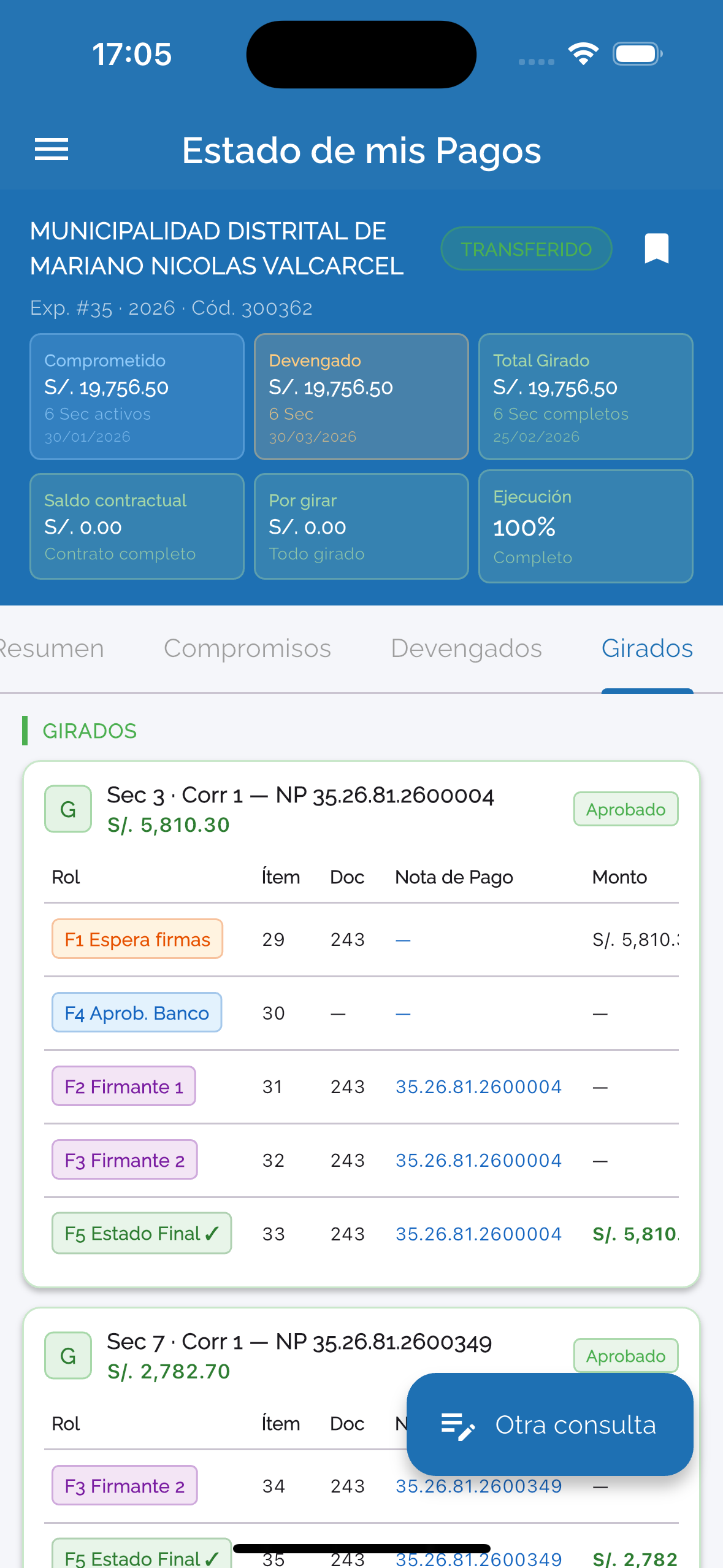 Pagos girados en SIAF